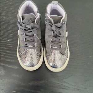 Zara Silver High-Top Sneakers with Glittery Upper and Padded Tongue